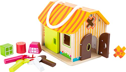 Small Foot Motorikhaus „Stall“ aus Holz, Motorikspielzeug mit Vier Schlüsseln und Steckformen, ab 12 Monaten, 10315, Mehrfarbig, + 3 años