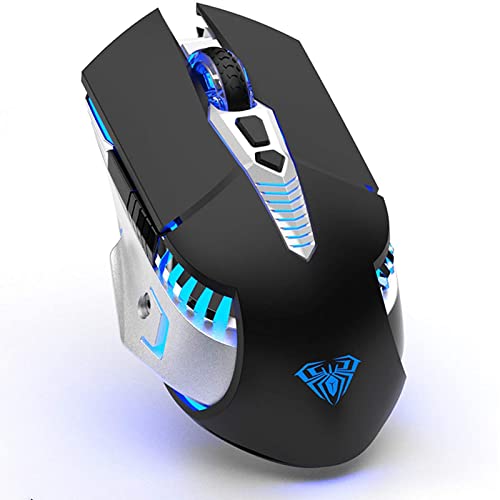 Bluetooth Mouse, Rechargeable Wireless Gaming Mouse Multi Device(BT 5.0/3.0+USB) with Side Buttons, RGB Light up Ergonomic Cordless Computer Mice for Laptop/PC/iPad/Mac/MacBook Pro/Tablet (Black)
