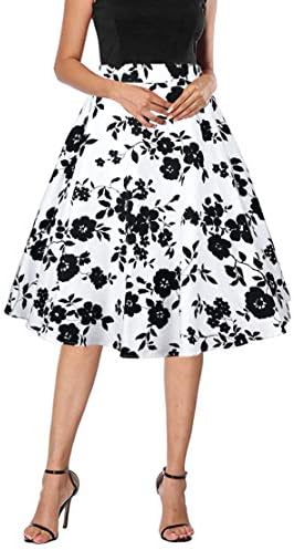 Yanmei Women's 50s Vintage Floral Skirt High Waisted A Line Casual Midi Skirts