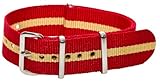20mm Nato Ss Nylon Striped Red / Khaki Interchangeable Replacement Watch Band Strap