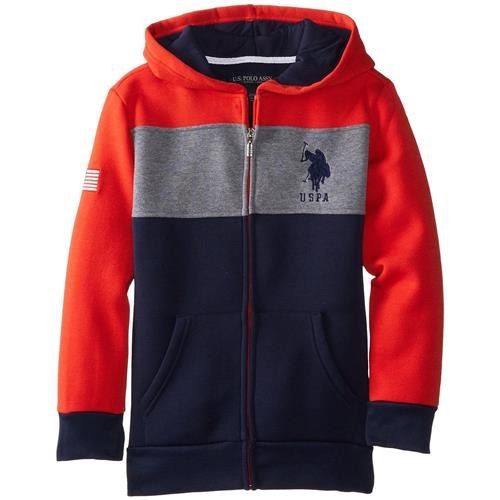 U.S. Polo Assn. Big Boys' Fleece Color Block Jacket with Hood, Classic Navy, 10/12