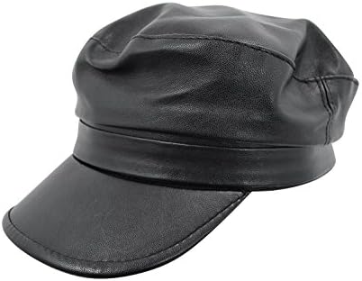 Skelapparel Women's Faux Leather Captain newsboy Cap Fiddler Fisherman Hat