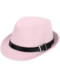 Simplicity Panama Style Fedora Straw Sun Hat with Leather Belt, Light Pink, SM