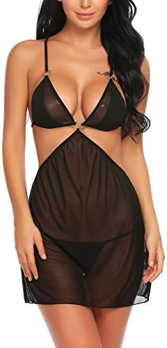 recent Women Halter Lingerie Lace Chemise Babydoll Mesh Nightwear Outfits
