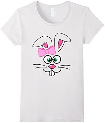 Women's Easter Bunny Face T Shirt - Rabbit Funny Girls Pink Bow Medium White