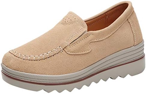 QueenMM Casual Comfort Loafers for Women Lightweight Leather/Suede Slip-On Round Toe Wedge Sneakers Walking Shoes