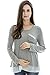 Bearsland Women's Long Sleeves False 2 Pieces Breastfeeding and Nursing Top,Gray,Large