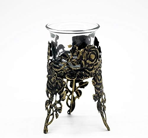 Oppinty Candle Holder, Retro Iron Glass Candle Holder Cup, Old Carved Hollow Candlestick - Windproof Tea Light, Candle Holder Party Dinner Home Decoration A