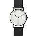 BIJOUONE B001 Black Leather Stainless Steel Swiss Quartz Analog Unisex Watch, Matte Black Case