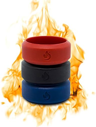 3 Pack Fire Silicone Wedding Ring Set for Men 9mm x 2mm, Navy Dark Blue Black Red, not Rubber Silicone Wedding Band for Men,