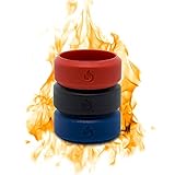 3 Pack Fire Silicone Wedding Ring Set For Men 9mm x 2mm, Navy Dark Blue Black Red, Medical Grade Silicone Wedding Band for Men,