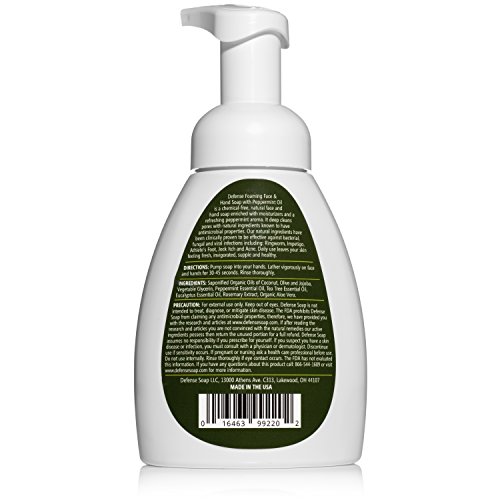 Defense Liquid Foaming Face & Hand Soap, Peppermint 7.5 Fl Oz with Tea Tree, Eucalyptus, Jojoba, Alo - //coolthings.us