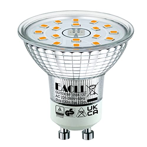EACLL GU10 LED, Warm White, 4.9 W, Replaces 70 W Halogen Bulbs, Pack of 4, 515 Lumens 2700K Bulbs, AC 230 V, Flicker-Free Spotlight, Beam Angle 120°, Non-Dimmable Reflector Lamps