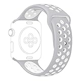 Apple Watch Series 2 Nike Sport Band, UMTELE Soft Silicone Replacement Strap with Ventilation Holes for Apple Watch Nike Plus Silver/White 38mm