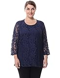 Chicwe Women's Lined 3/4 Sleeves Plus Size Lace Top Blouse M-4XL