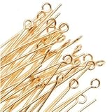 Beading Station 200-Piece Eye Pins for Jewelry Making, 1.5-Inch/35mm, Gold
