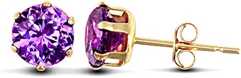 Jewelco LondonLadies 9ct Yellow Gold Purple Round Brilliant Cubic Zirconia Solitaire Claw Set Stud Earrings, 5mm
