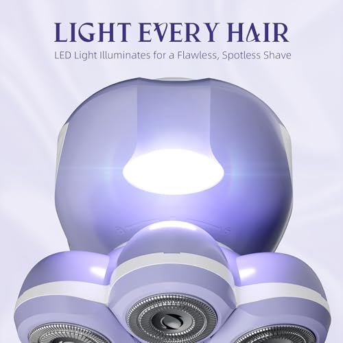 Bartrimber 7D Lady Shaver for Women: Fast & Smooth Full-Area Electric Shaver for Legs & Bikini, Waterproof Wet & Dry Use Electric Razor, Cordless Body Hair Remover w/LED Light & Travel Cover, Purple