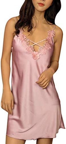 Womens Elegant Lingerie Criss Cross V Neck Sleepwear Chemises Full Slip Floral Babydoll Nightgown Dress Outfits