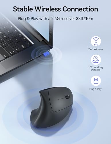 Ergonomic Mouse, Vertical Mouse Wireless Mouse 6 Buttons Optical Carpal Tunnel Mouse, 5 Adjustment Levels, Up to 4800DPI Silent Click Mouse Office Mouse for Laptop, Desktop, Carpal Tunnel Relief