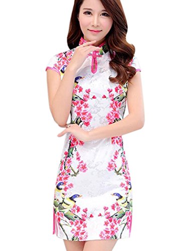 Aro Lora Women's Short Sleeve Floral Chinese Traditional Cheongsam Dresses