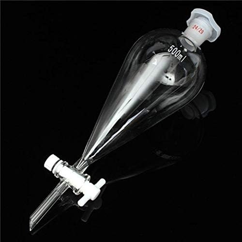 Glassware Labware, 500mL 24/29 with PTFE Stopcock Joint Lab Glass Pear Shape Separatory Funnel Lab Vials