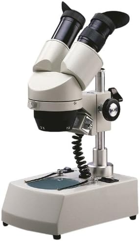 National Optical 448TBL-10 Compact Binocular Stereo Microscope, WF10x Eyepieces, 10x and 20x Magnification, 1x and 2x Objectives, Upper and Lower Tungsten Illumination, Fixed Stage, 120V
