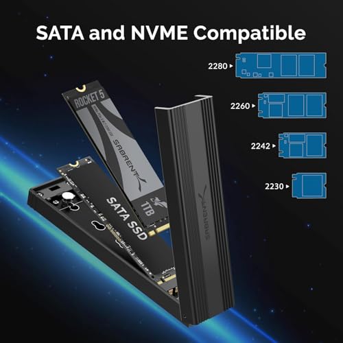SABRENT M.2 NVMe Enclosure, 10Gbps Tool-Free SSD NVME PCIe SSD Enclosure USB C 3.2 Gen 2 M.2 Enclosure Reader, PCIe NVMe Adapter, Support UASP Trim for 2280 2260 2242 2230 SSD with heatsink (EC-SNVE) | 10Gbps External SSD Enclosure, Reusable Thermal Pad, Compatible with 2230 2242 2260 2280 (EC-SNVE)