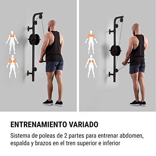 KLAR-FIT-Klarfit-Stronghold-Latzug-Mquina-de-poleas-Poleas-de-Entrenamiento-En-casa-Montaje-en-Pared-Hassta-100-kg-25-m-de-Cuerda-Barra-de-trceps-Estructura-de-Acero-Silencioso-Negro
