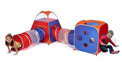 image for UTEX 4 in 1 Pop Up Kids Play Tent Tunnel Ball Pit, PlayHouse with 2 Tu