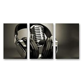 3 Piece Canvas Wall Art Microphone Canvas Prints Home Artwork Decoration for Living Room,Bedroom - 16"x24" x 3 Panels