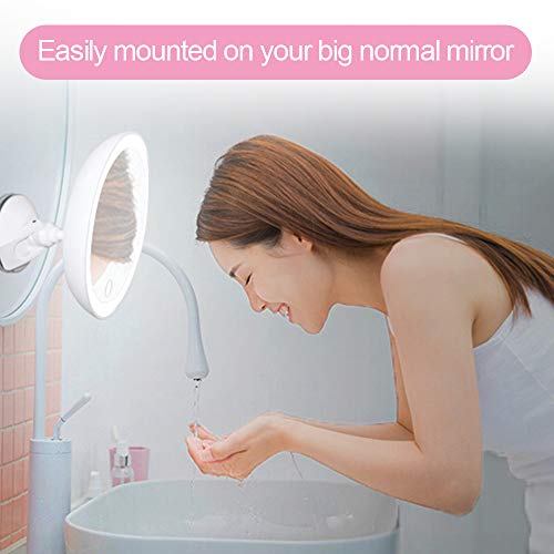 Vech 10X Magnifying Makeup Mirror with Lights, Hand Cosmetic Light up Mirrors, Intelligent Switch, 360 Degree Rotation, Powerful Suction Cup, Portable, Good for Tabletop, Bathroom, Traveling