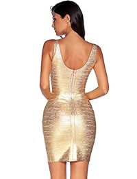 Meilun - Vestido de fiesta al cuerpo, estilo vendaje, con cuello en V, de rayón, para mujer, con tiras