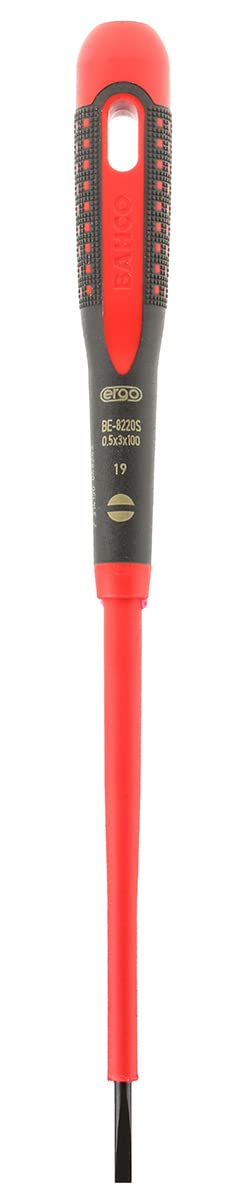 Bahco BE-8220S Ergo Insulated Screwdriver for Slotted Head Screws, Multi-Colour, 222 mm