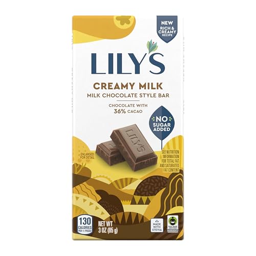 LILY’S CREAMY MILK CHOCOLATE STYLE NO SUGAR ADDED, SWEETS BAR, 3 OZ