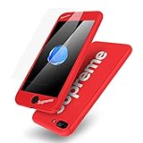 iPhone 7 Plus Case,AICase Ultra Thin Supreme Fashion Full Body Coverage Protection Soft PC [Dual Layer][Slim Fit] Case with Tempered Glass Screen Protector for Apple iPhone 7 Plus(Red)