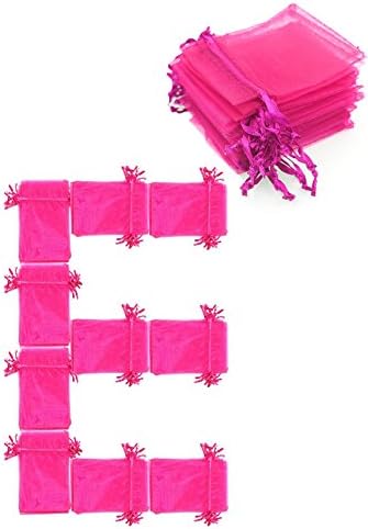 Enriko 4x6" 50/100 pcs Organza Drawstring Pouch Bags for Jewelry Accessory Wedding Gift Candy (100, Hot pink)