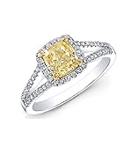 Sterling Silver Yellow and White Cubic Zirconia Cushion-cut Halo Ring