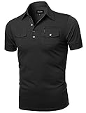 Youstar Men's Solid Short Sleeves Button Placket Pattern Design Polo Shirt