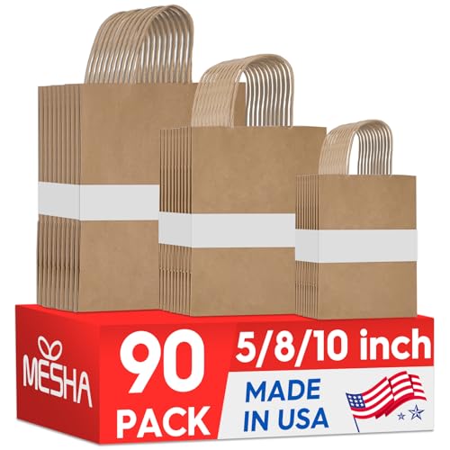 MESHA Brown Kraft Paper Gift Bags Handles