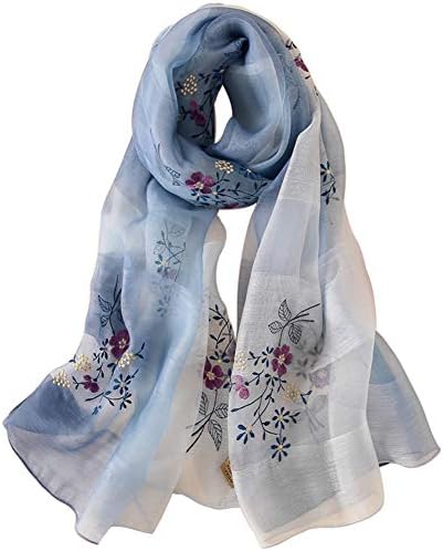 Alysee Women Charming Silk&Wool Mixed Gradient Embroidered Scarf Headwrap Shawl