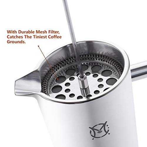 Magicafé French Press Coffee Maker 2 or 3 Cups Small Stainless Steel Coffee Maker Double