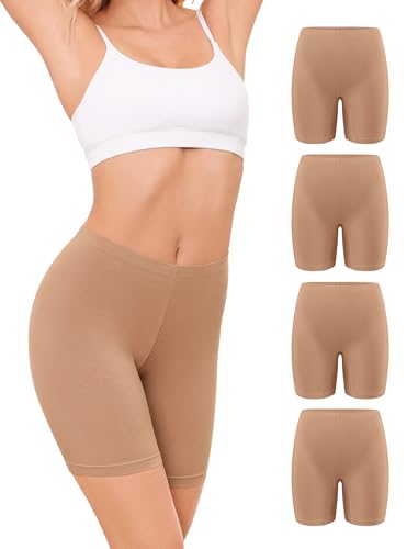 VOENXE Bragas Boxer Mujer Algodon, Pantalón Antirozaduras Mujer,Culotte Ciclismo,Leggings Cortos,Mallas Cortas Deporte,EláStico Debajo La Falda Shorts Panties para Yoga y Ejercicio, Pack de 4