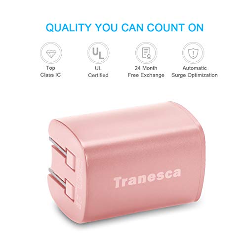 Tranesca Dual USB Wall Chargers for iPhone Xs/Xs Max, iPhone XR/8/7/6S/6S Plus/6 Plus/6, Samsung Galaxy S7/S6/S5 Edge, LG, HTC, Moto, Kindle and More-2 Pack (Rose Gold)