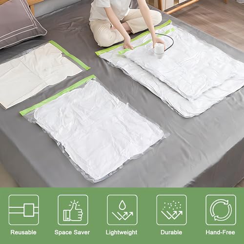 Gluckluz Vacuum Storage Bags with Electric Pump 16 Packs Space Saver Bag Compression Seal Bag (4 Jumbo + 4 Large + 4 Medium + 4 Small) for Travel Clothes Comforter Mattress Duvet Pillow Blanket