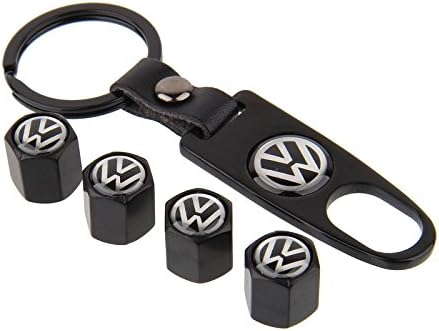 TKXT Black Universal Wheel Tire Valve Stem Caps and 1 pcs Keychain For Volkswagen VW