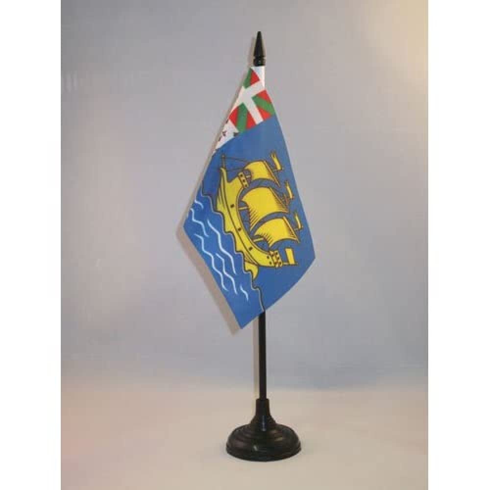 AZ FLAG - Saint Pierre and Miquelon Table Flag 4'' x 6'' - Saint-Pierrais Office Mini Banner 100% Polyester 15 x 10 cm - Mini Desk Flag with 10'' Pole and Black Plastic Base — image 1