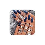 KAMRESH 16 Pcs Vintage Womens Knuckle Rings for Girls Stackable Midi Joint Finger Ring Set Hollow Carved Flowers