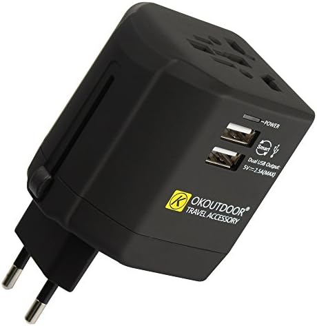 Travel Adapter International Power Adapter with2 USB Ports - UK US AU Europe All in One Plug Adapter Over 150 Countries &amp; USB Power Adapter for iPhone Android All USB Devices (black)