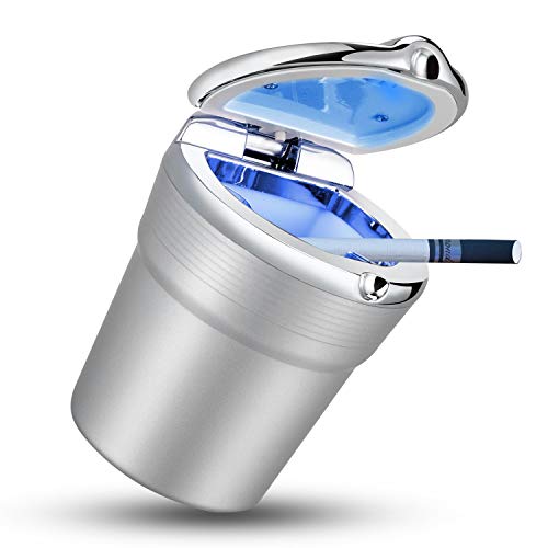 IUKUS Car Cigarette Ashtray, Stainless Auto Car Cigarette Ashtray with Lid and Blue LED Light Indicator Smokeless Vehicle Cigarette Ashtray Ash for Car Cup Holder,Home, Office - Thumbnail 7
